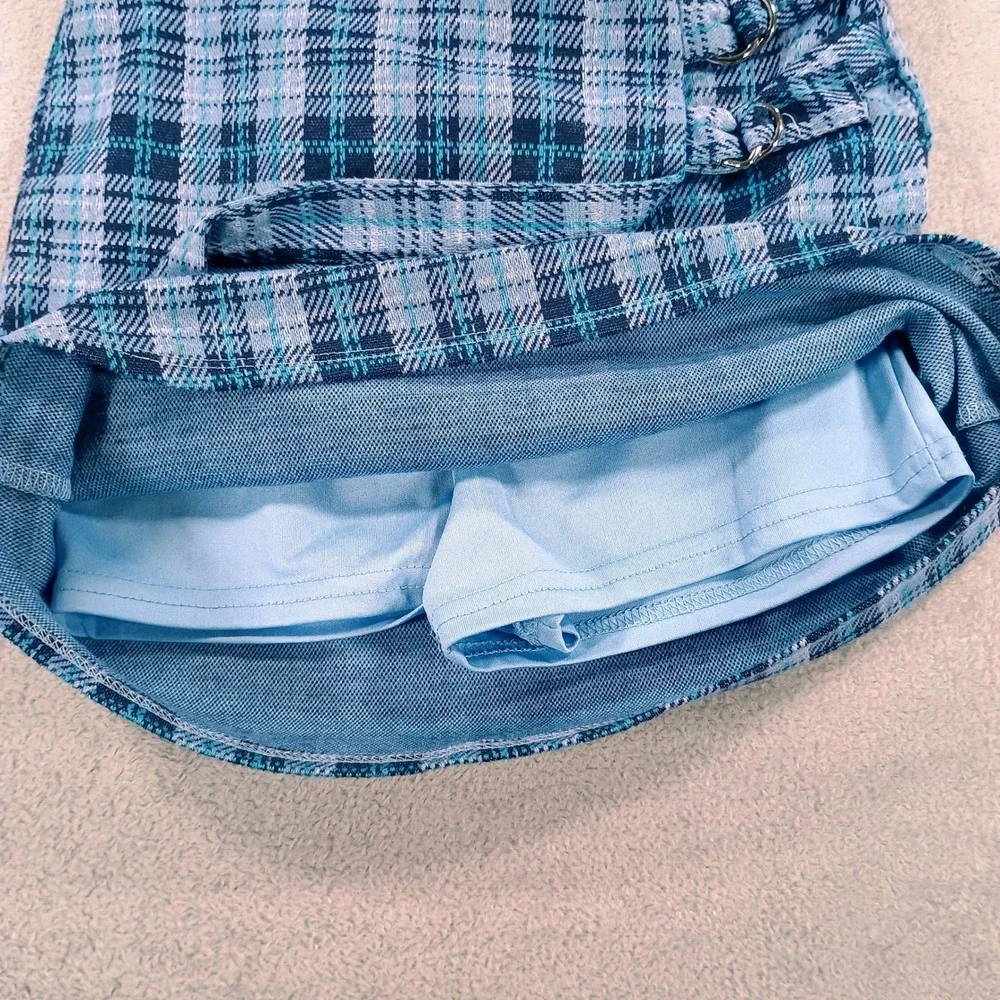 Knit Works Girls Plaid Skort Blue Medium 10-12 Side Buckle Accents